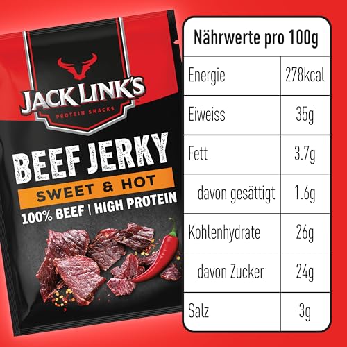 Jack Link's Beef Jerky Sweet & Hot Flavour Multipack of 12 x 25g High Protein Meat Snack 7