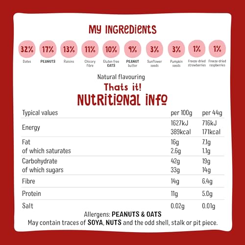 Nakd Strawberry & Raspberry Fruit & Fibre Bar - Vegan, Gluten Free, High in Fibre, 1 of Your 5 A Day 5