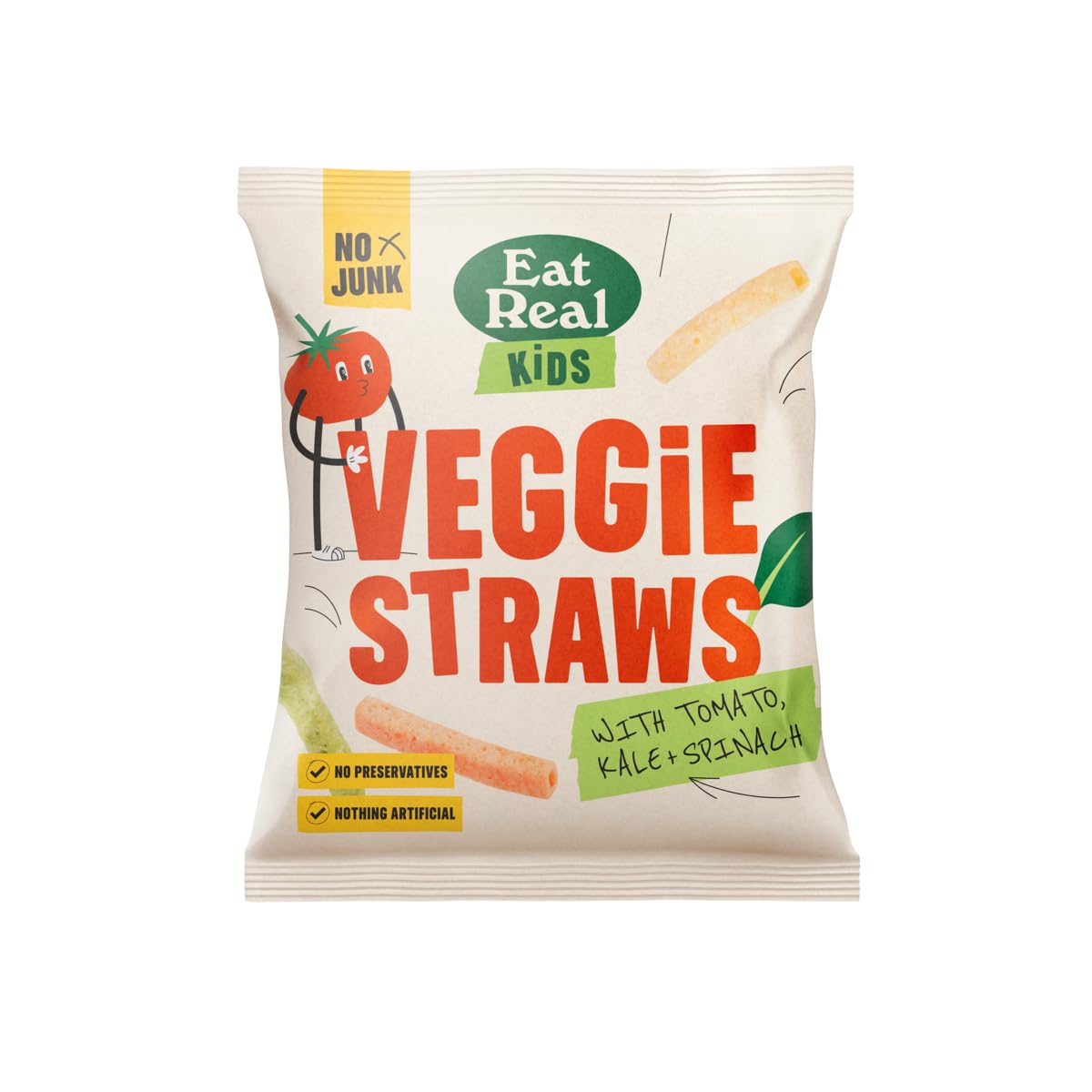 Eat Real Kids Veggie Straws Multibox, 24 x 20g, Tomato Spinach Kale, Gluten-Free Snack