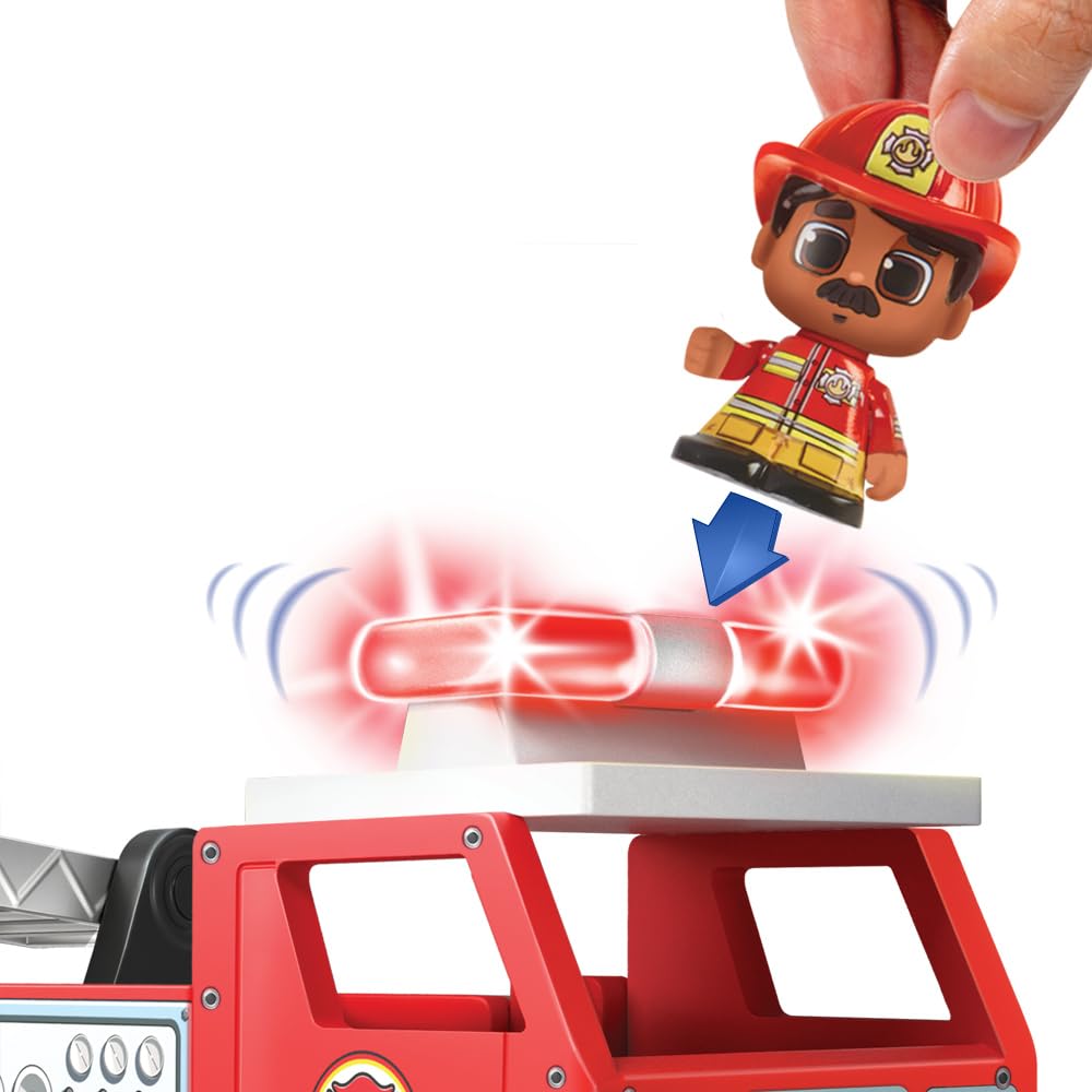 Tile Town Firetruck Magnetic Tiles Building Vehicle Playset with Lights & Sounds - 18-Piece STEM Set for Ages 3+