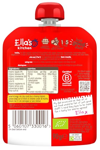 Ella's Kitchen - Red One Smoothie Stage 1 Organic Fruit Pouch (4+ Months), Pack of 12 (1080g)