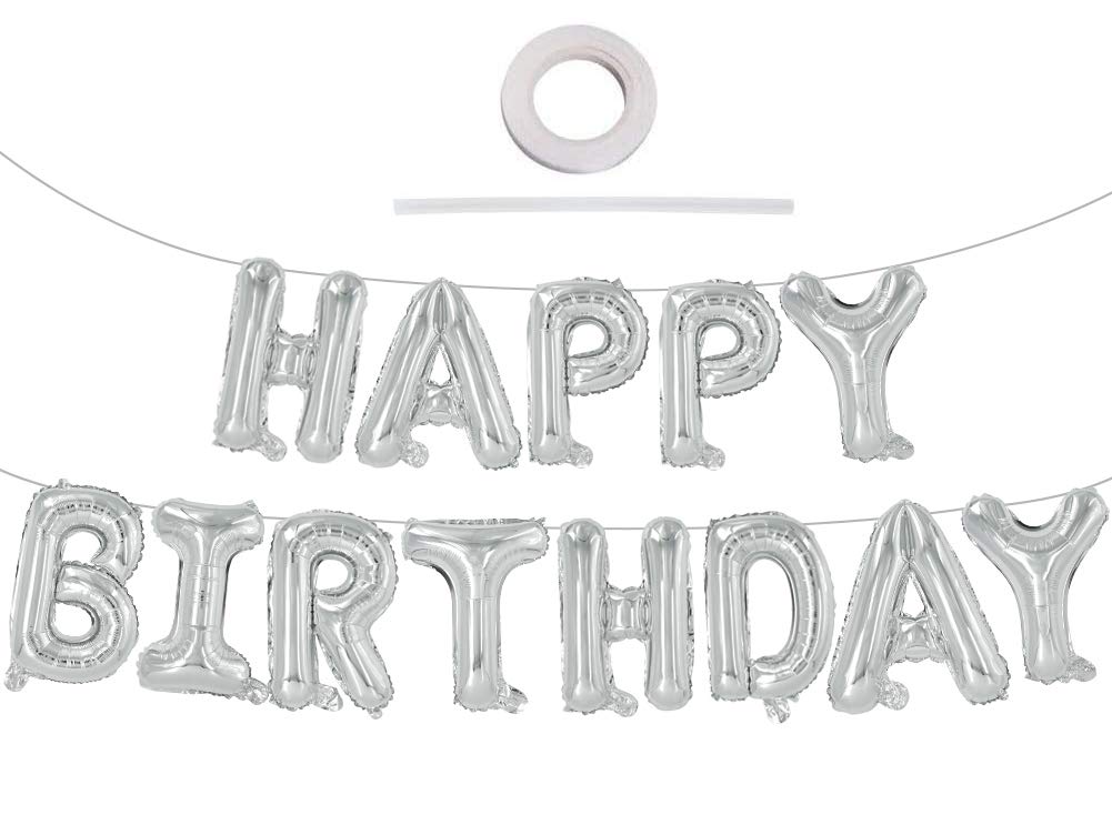 TONIFUL Silver Happy Birthday Balloons Banner, 16 Inch Foil Letter Balloons Party Decoration (15 Pcs) 7