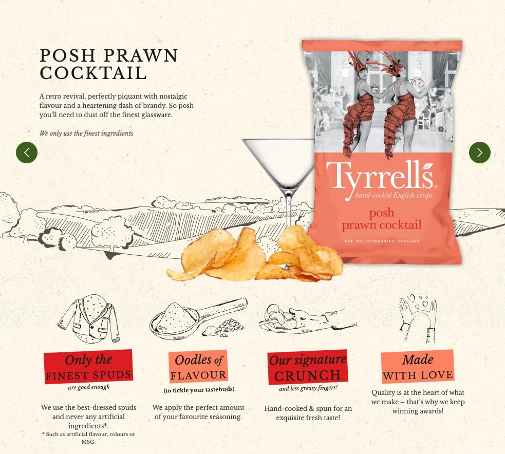 Tyrrells Crisps Posh Prawn Cocktail 150g Sharing Bag - Hand-Cooked British Snack