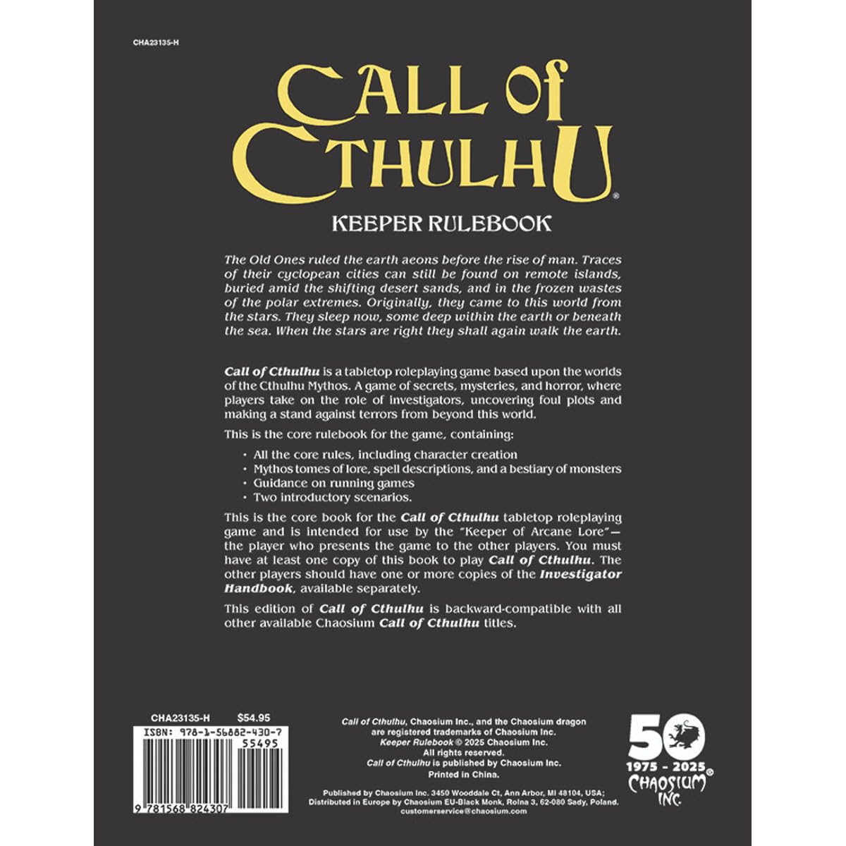 Chaosium Call of Cthulhu 50th Anniversary Slipcase Set | Hardcover Core Collection 3