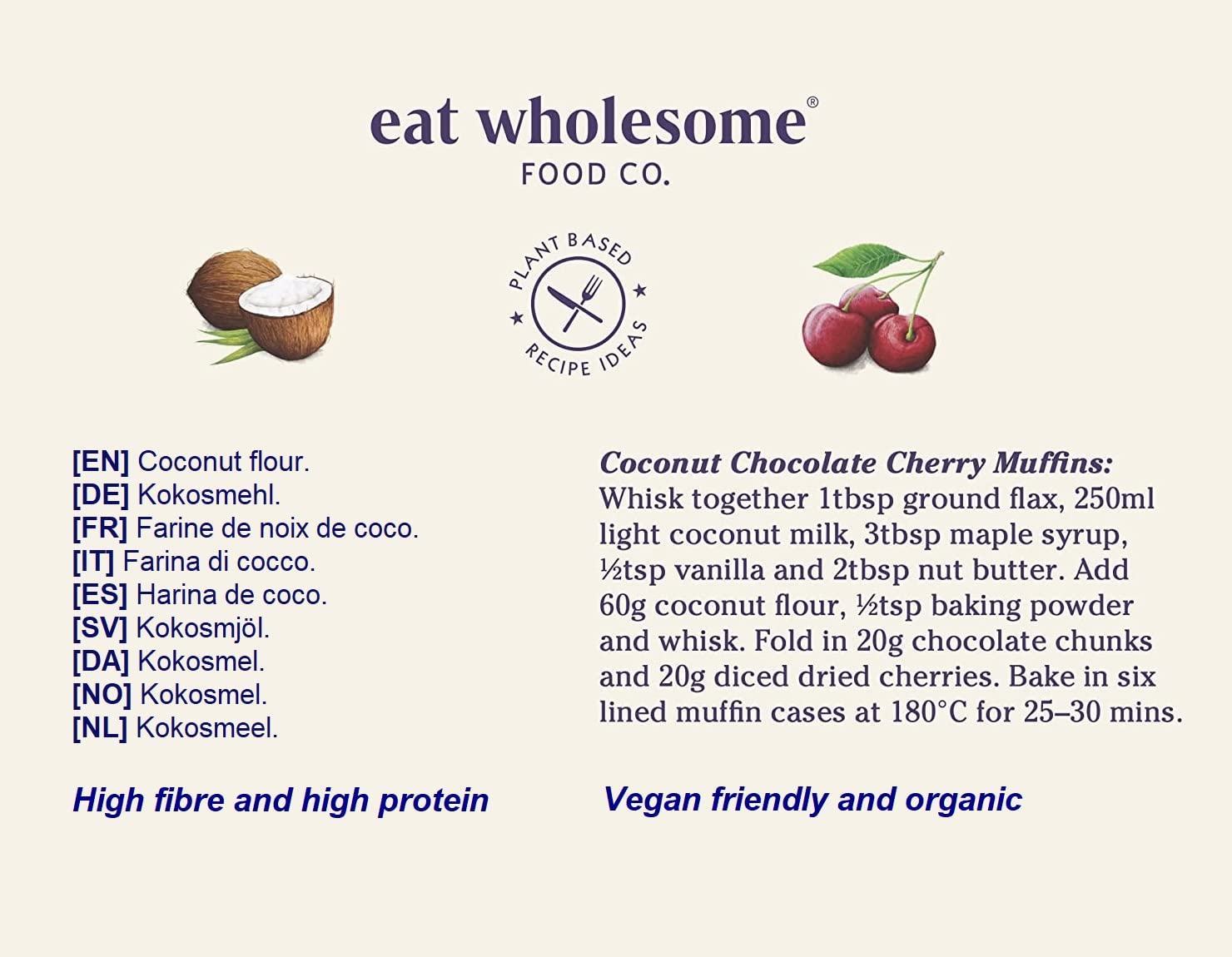 Eat Wholesome Bio-Kokosmehl, 500 g – Hoher Proteingehalt, Hoher Ballaststoffgehalt, 100 % Kokosnuss