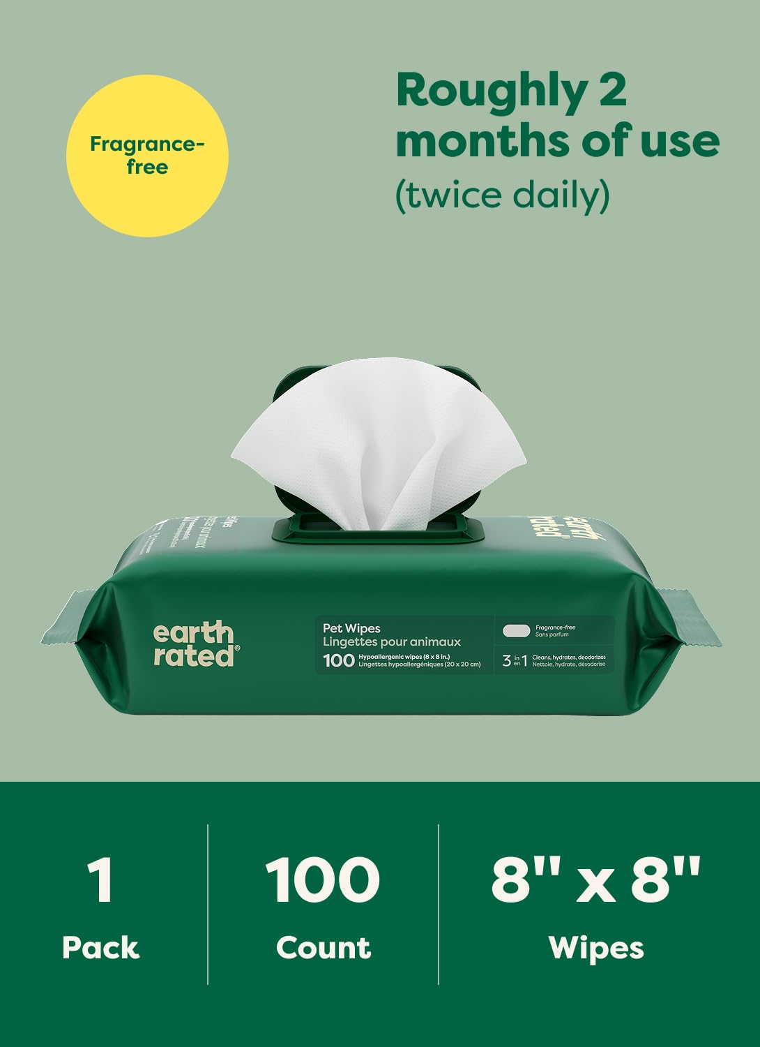 Earth Rated Hypoallergenic Grooming Wipes for Dogs - Unscented | 100 Count | 98% Biobased 8
