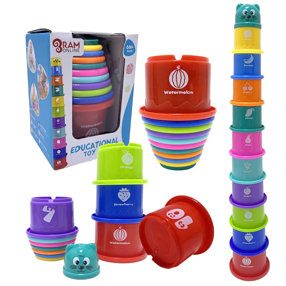RAM ONLINE 11 Piece Stacking Cups - Early Learning Toy | Multicoloured | Ages 6 Months+