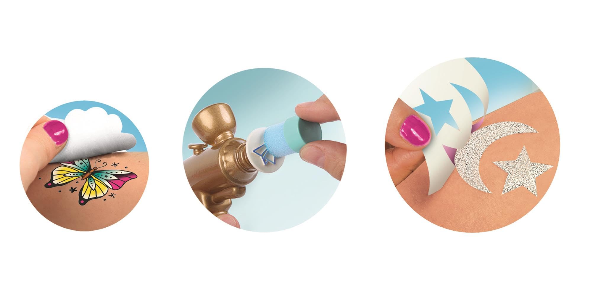 Clementoni Crazy Chic Studio Temporary Tattoo Kit for Kids with Stencils and Body Art Tools