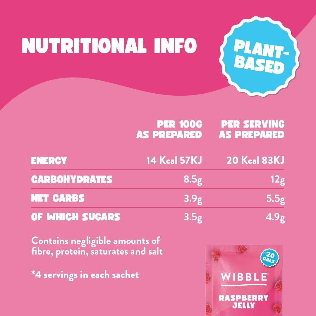 Wibble Raspberry Jelly Crystals - Plant-Based, Low Sugar, Quick-Set Vegan Jelly Powder, 12 Pack (24 Servings) 3