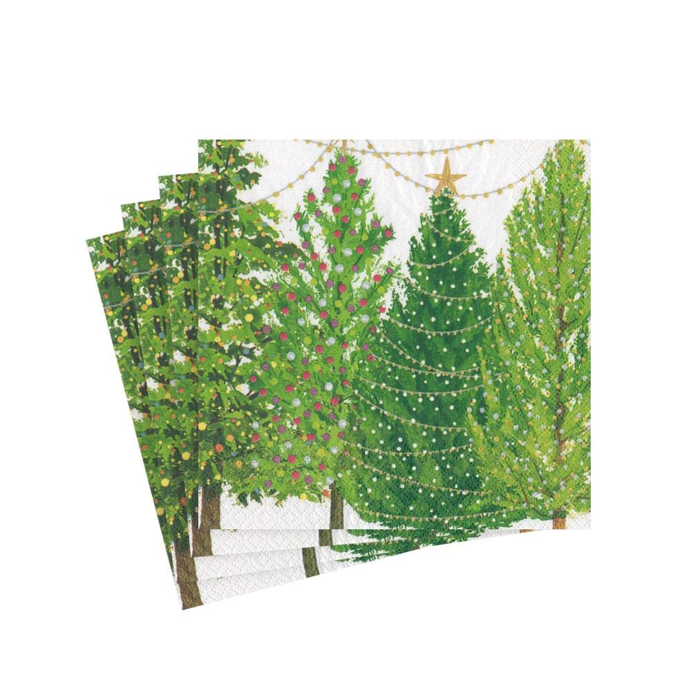 Caspari Christmas Trees with Lights Printed Cocktail Napkins - 20 Pack 1