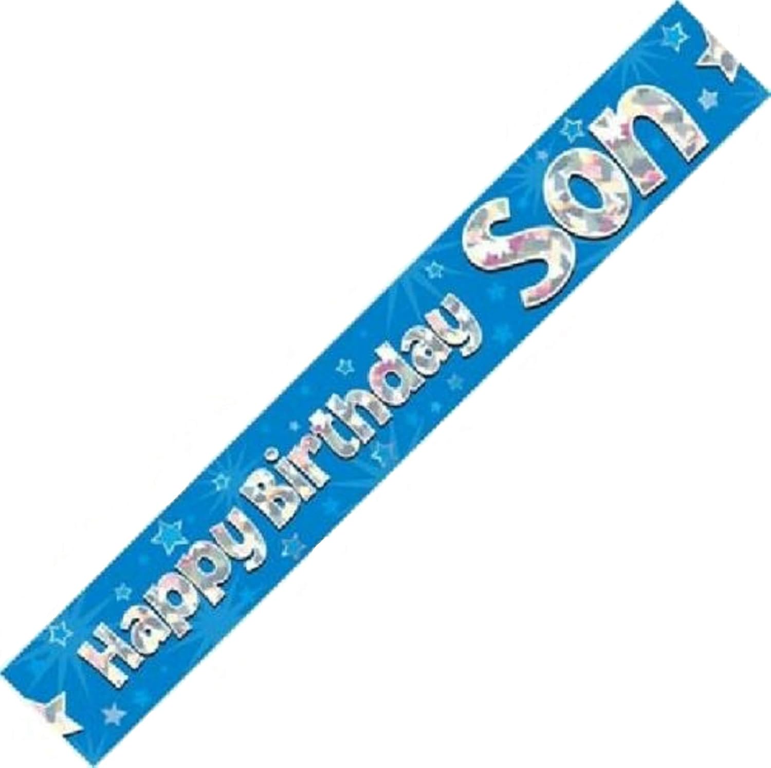 OakTree Happy Birthday Son Foil Holographic Banner - 9 ft Blue Party Decoration