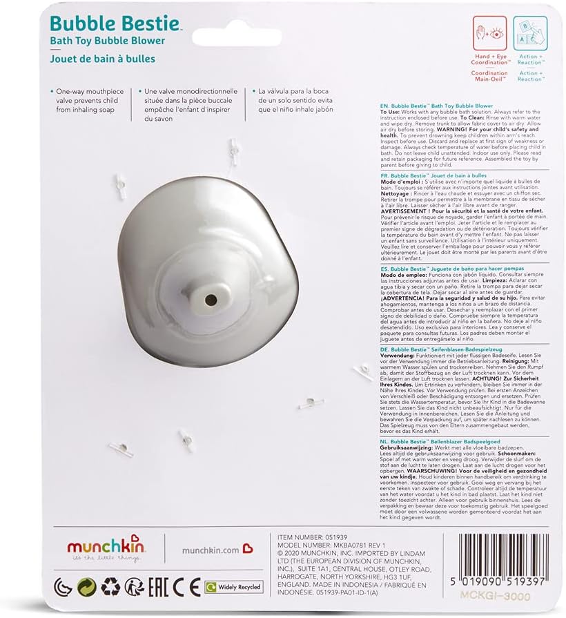 Munchkin Bubble Bestie Elefanten-Badespielzeug – Von Kleinkindern bedienbarer Seifenblasenbläser für Badespaß 3