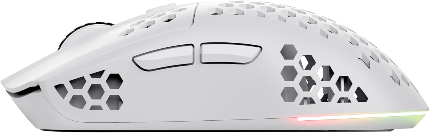 Trust GXT 929W Helox Wireless Gaming Mouse – Ultra-Lightweight 75g, 2.4GHz, Rechargeable, 800-4800 DPI, Honeycomb Design, White