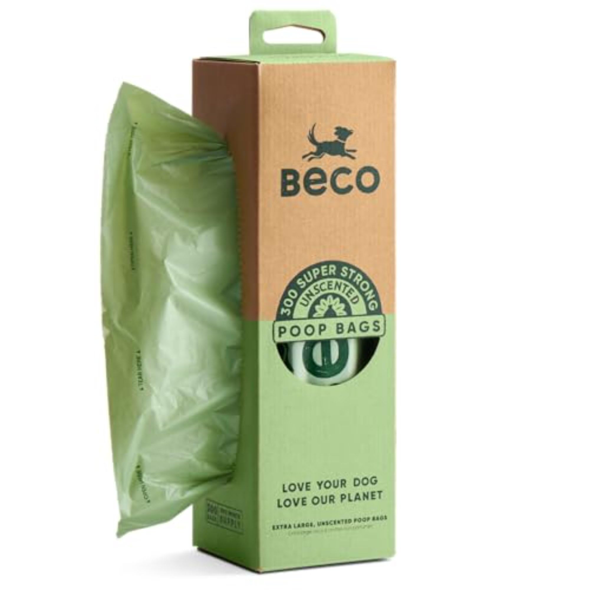 Beco Strong & Large Poop Bags - 300 Bags (XL Roll) - Unscented Dog Poo Bags with Dispenser