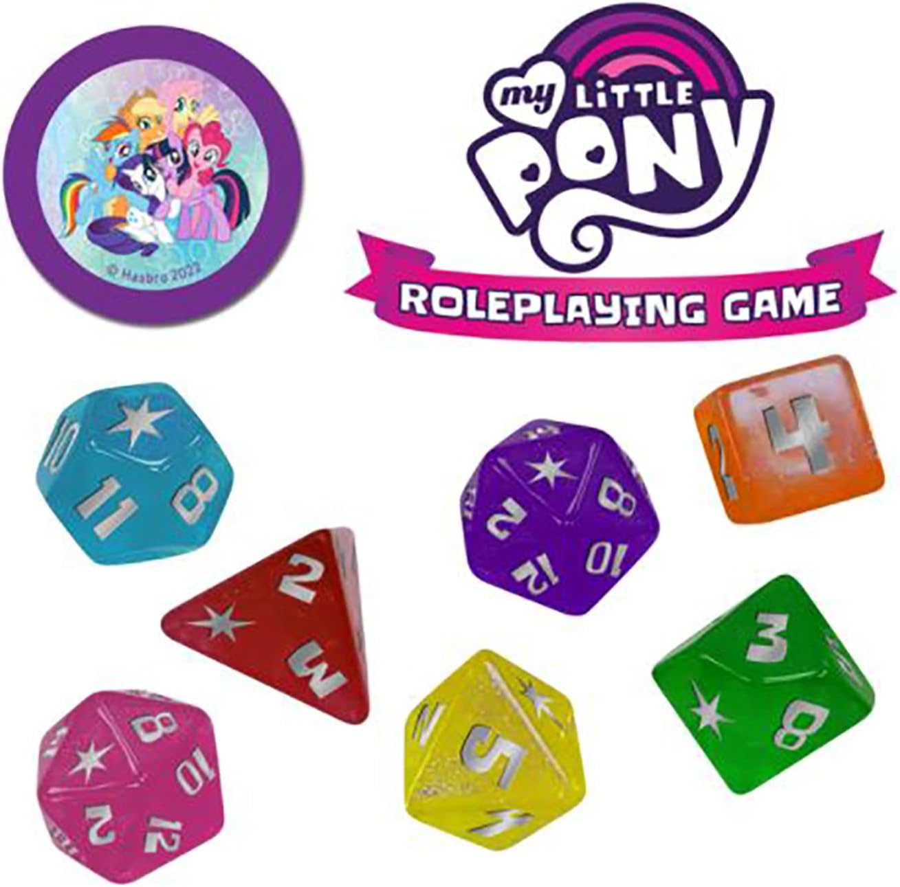 Renegade Game Studios My Little Pony Roleplaying Game Dice Set - 8-Piece RPG Accessory with Themed Dice and Coin