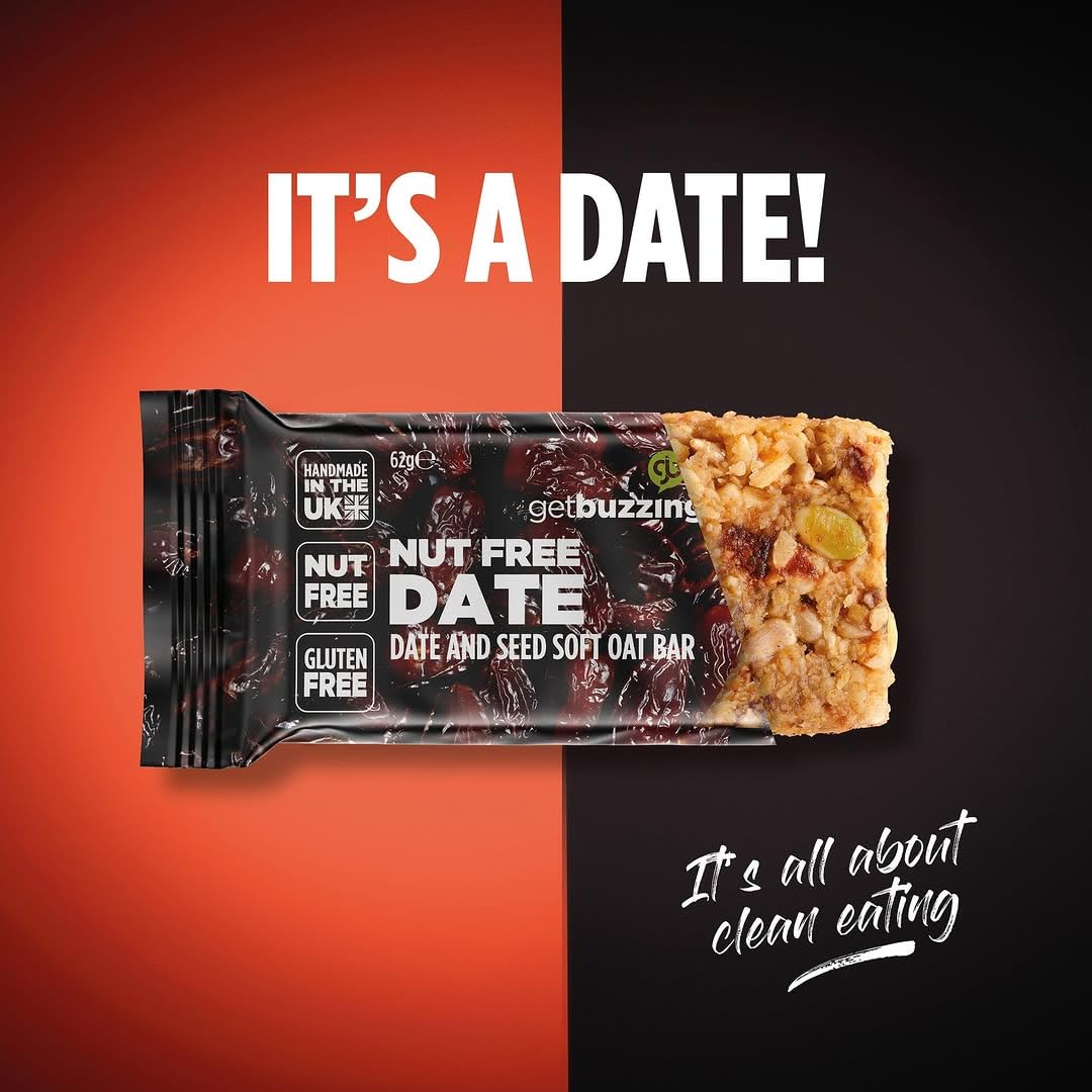 Getbuzzing Nut Free Oat Flapjack Healthy Snack & Energy Bars - Date & Seed, 20 Pack 3