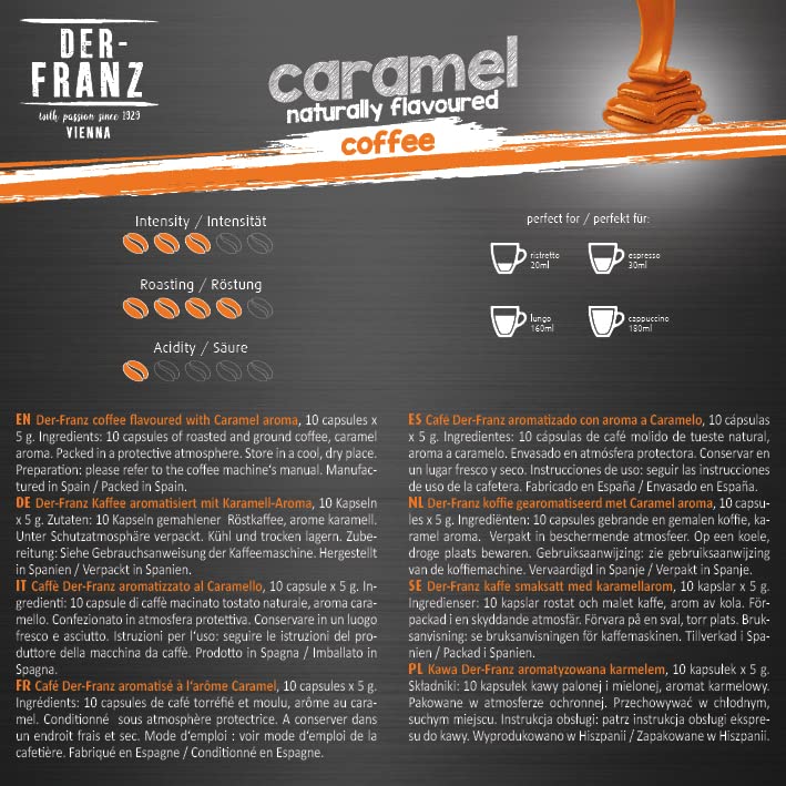 Der-Franz Hazelnut, Vanilla and Caramel Flavored Coffee Capsules, 120 Count (12x10) - Nespresso Compatible