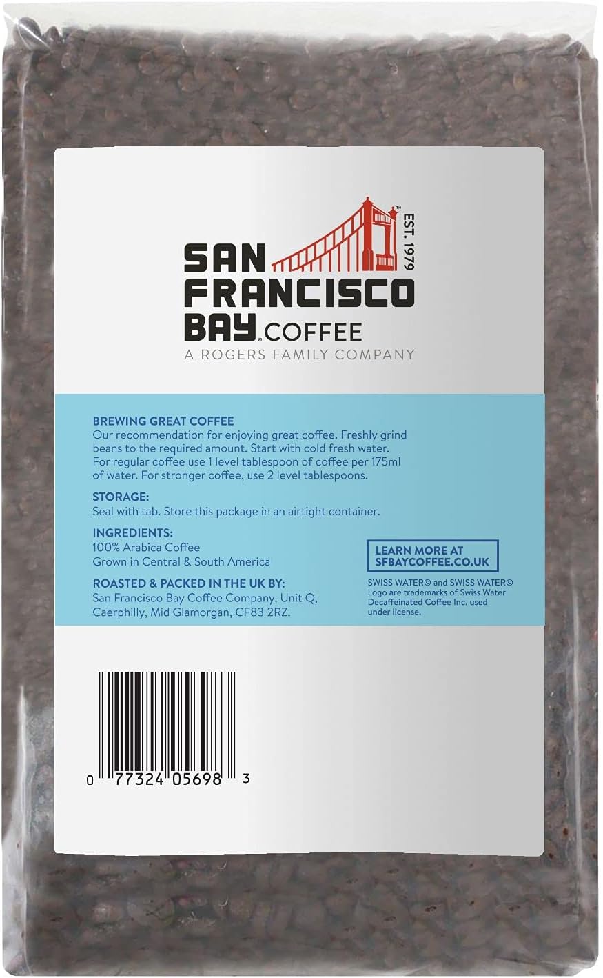 San Francisco Bay Coffee DECAF Gourmet Blend, Whole Bean, 908g