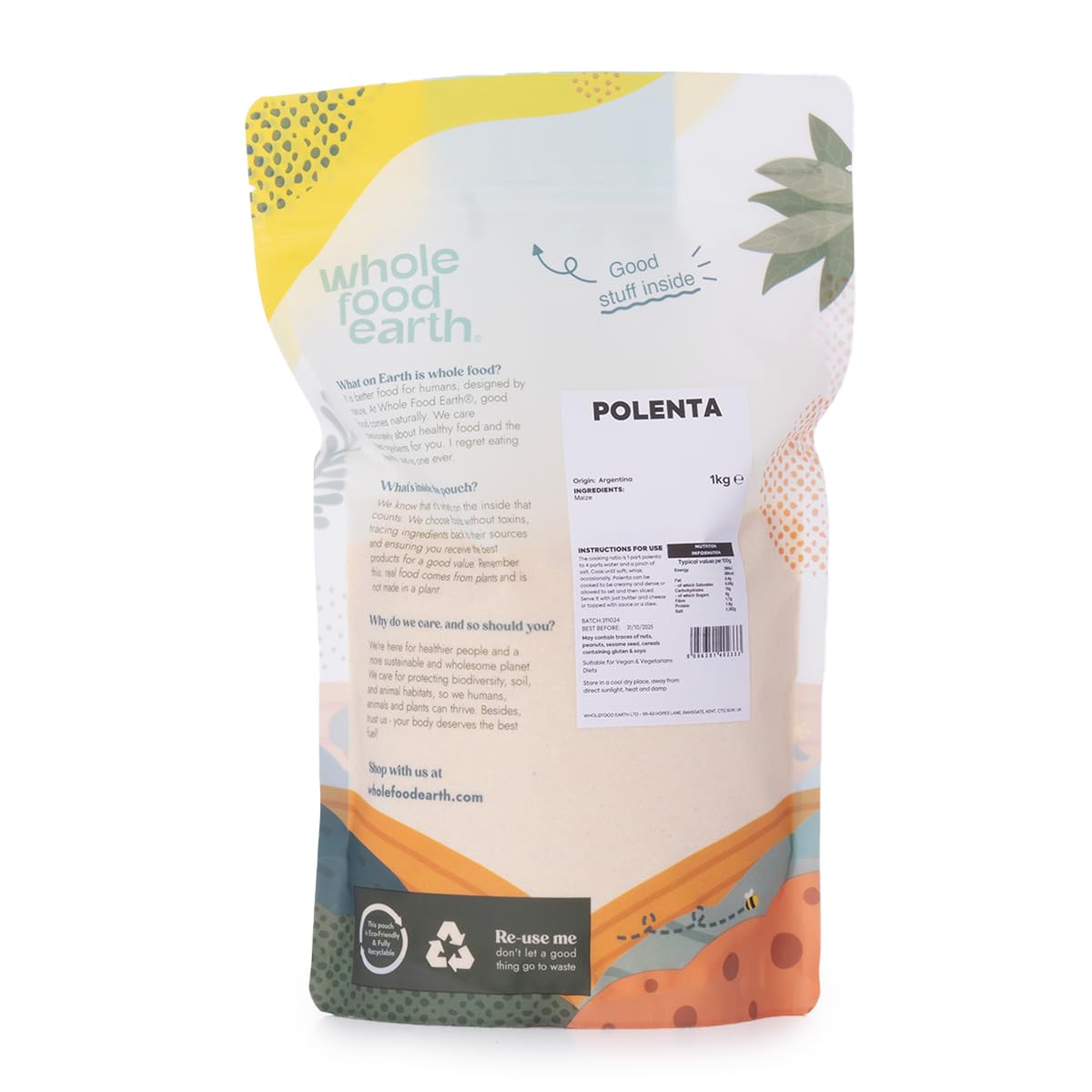 Wholefood Earth Polenta - Ground Maize for Creamy or Sliced Dishes | 1 kg