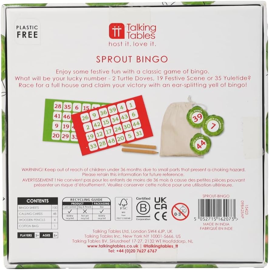 Talking Tables Christmas Sprout Bingo Game | Festive Family Board Game for Kids & Adults