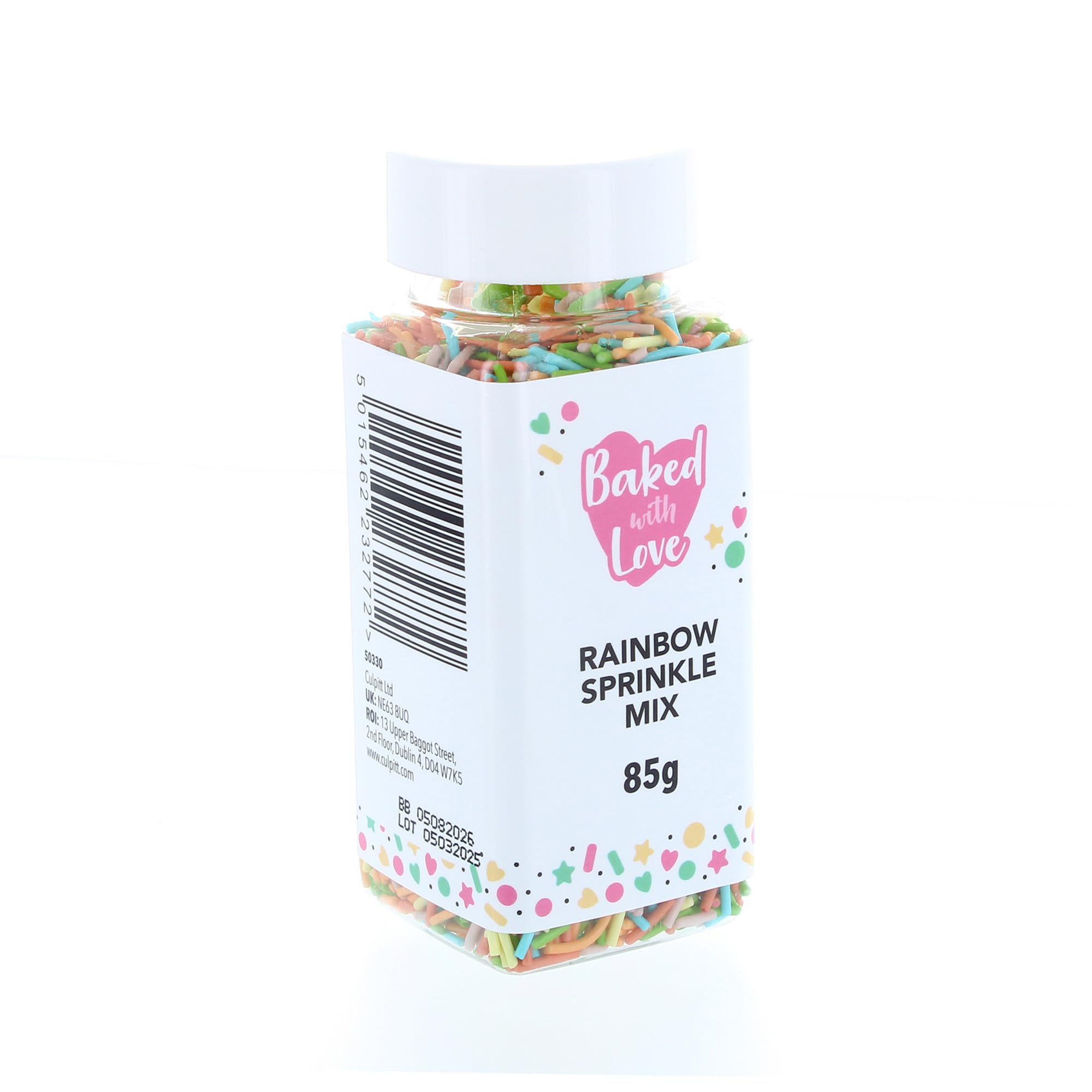 Baked with Love - Rainbow Sprinkles 85g | Multi-Coloured Sugar Cake Sprinkles