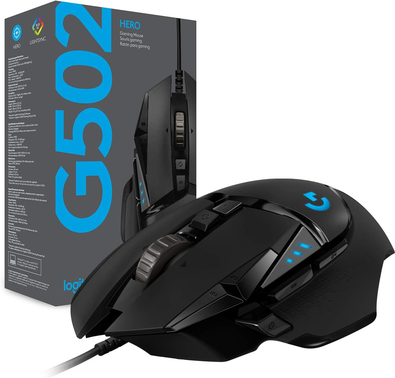 Logitech G502 HERO High Performance Wired Gaming Mouse - 25,600 DPI, 11 Programmable Buttons, Adjustable Weights, RGB LIGHTSYNC 3