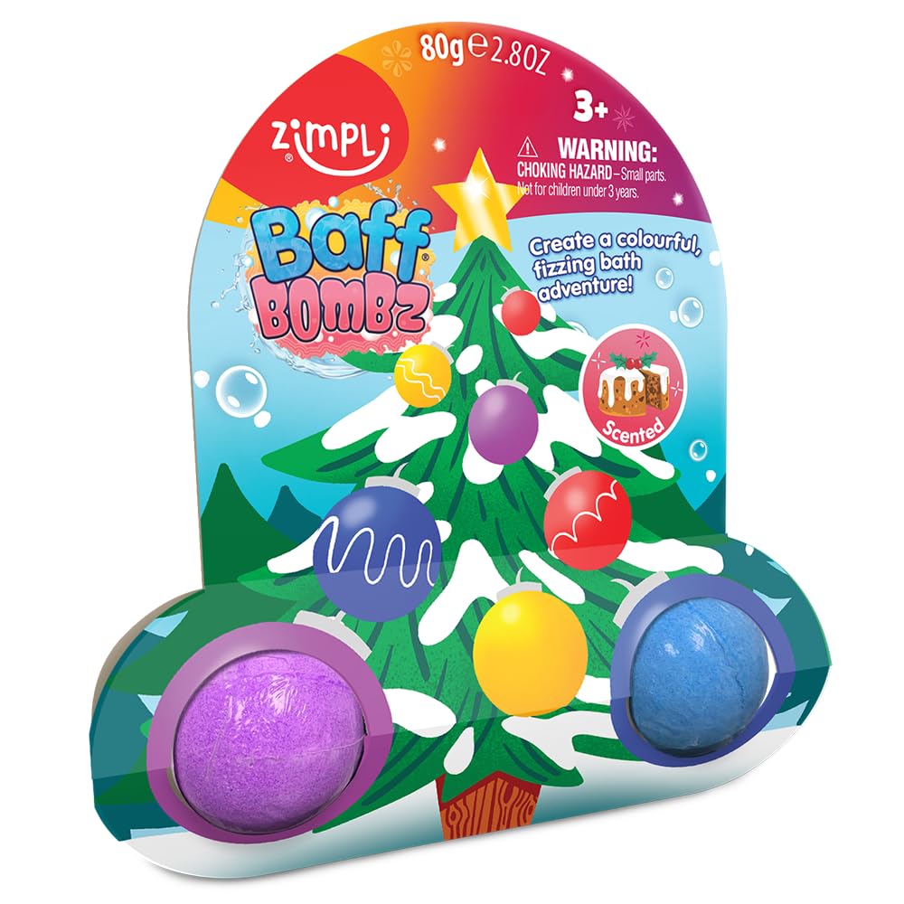 ZIMPLI Christmas Tree Baff Bombz | Stocking Filler | Christmas Cake Scent | 80g