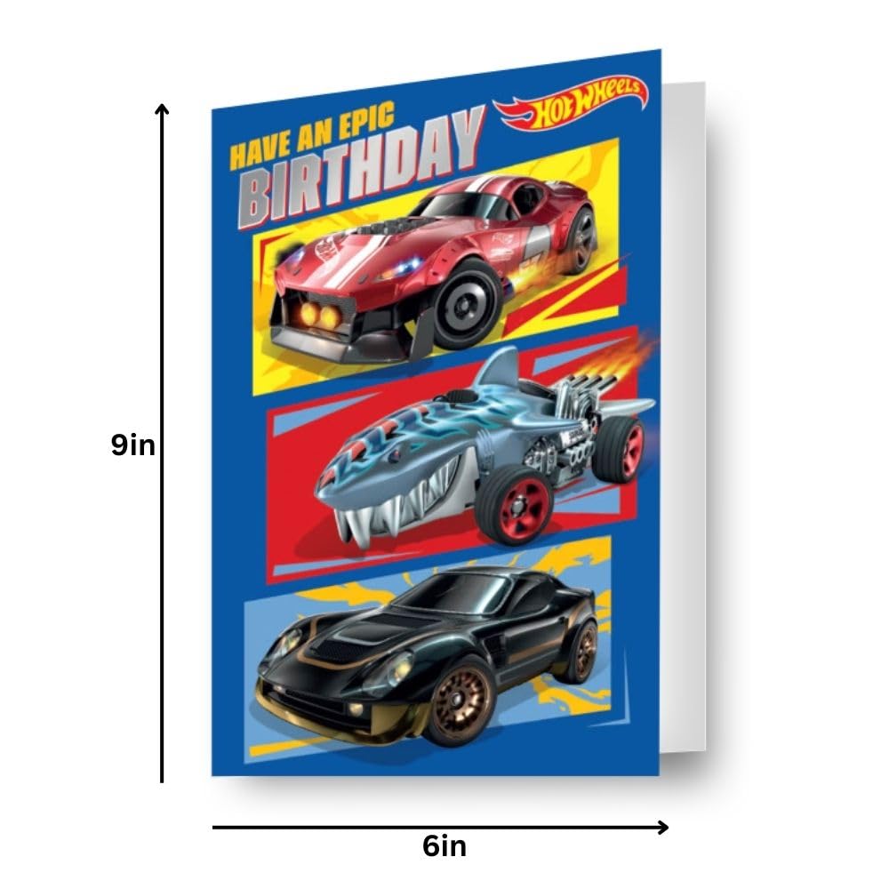 Danilo Promotions LTD Hot Wheels Birthday Card with Dynamic Lenticular 3D Effects | 17cm x 23cm