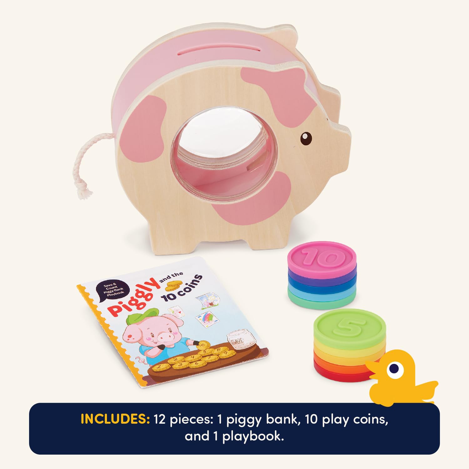 Battat Education Wooden Piggy Bank for Kids - Counting & Fine Motor Skills Toy | Ages 18M+ 6