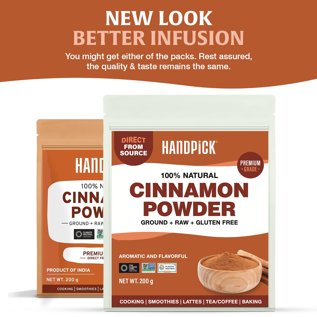 HANDPICK Cinnamon Powder - Raw Ground Spice for Cooking, Smoothies, Lattes & Tea | 200g (7oz) Resealable Pouch