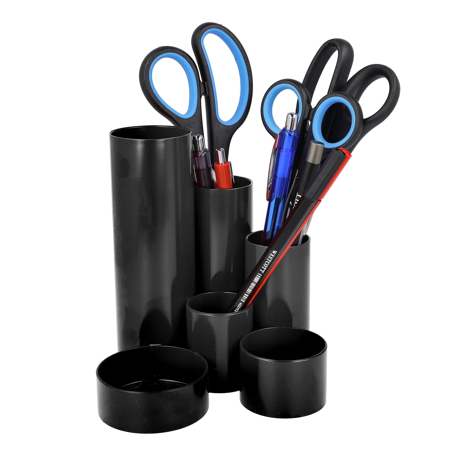 Westcott Pen Holder - 6 Round Compartments | Black Plastic | Tabletop Mount