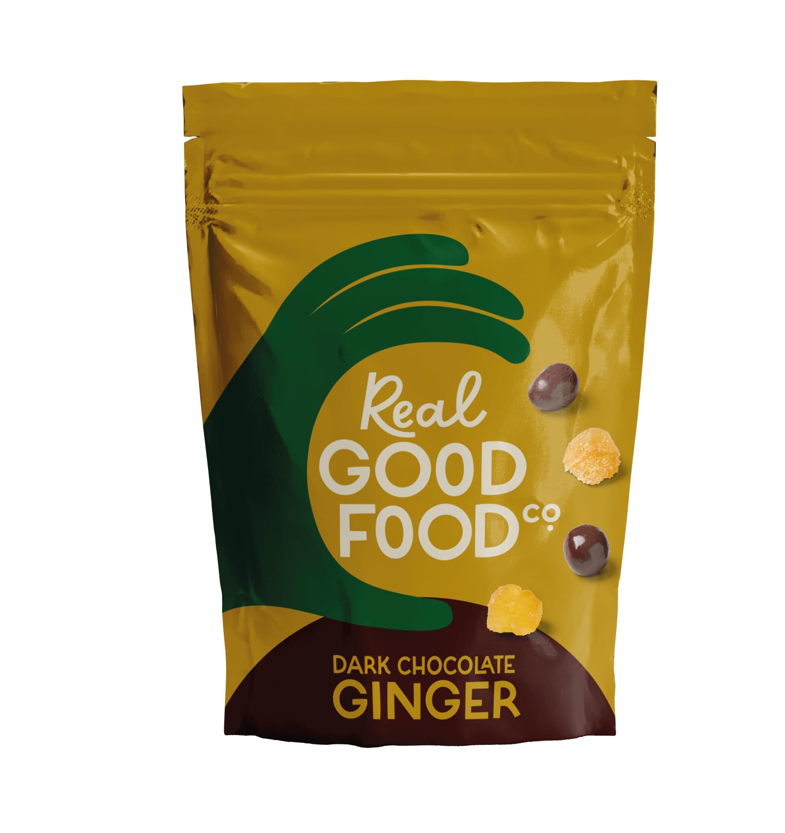 Real Good Food Co Dark Chocolate Ginger 150g Bag - Chocolate Coated Ginger Snacks