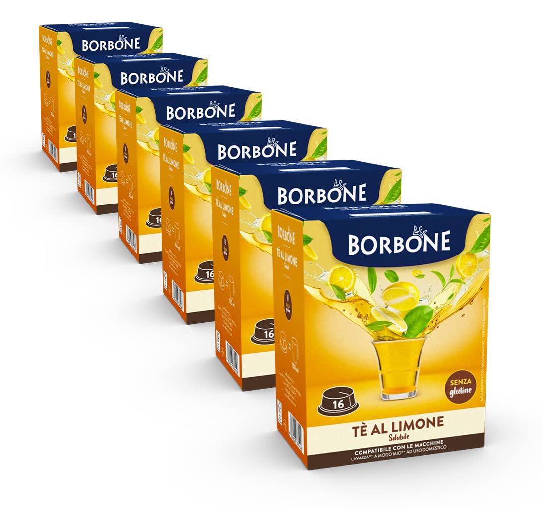 Caffè Borbone Zitronentee – 96 Kapseln (6 Packungen mit je 16 Stück) – kompatibel mit Lavazza A Modo Mio 6