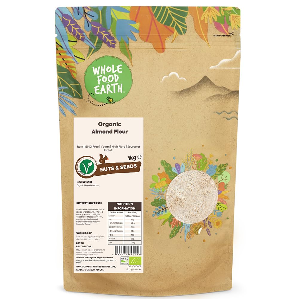 Whole Food Earth® Organic Almond Flour – 1 kg | Raw | GMO Free | High in Fibre