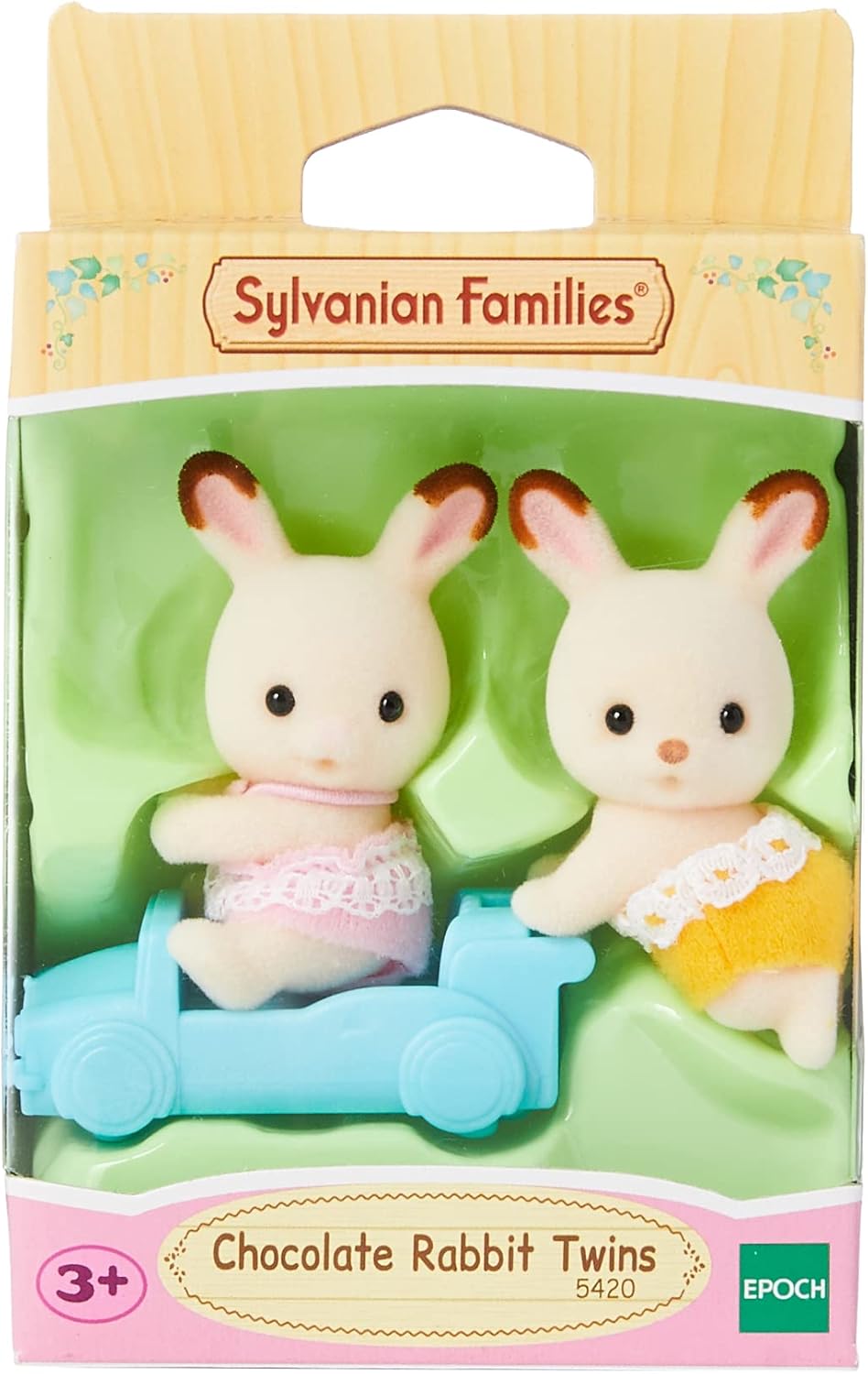 Sylvanian Families Chocolate Rabbit Twins Set - 3-Piece Playset with Posable Figures & Ride-On Toy 4