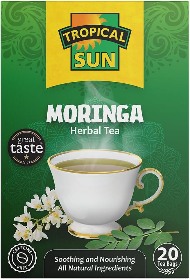 Tropical Sun Moringa Tea, 100% Dried Moringa Oleifera Leaves, Caffeine-Free Herbal Tea, 1 Box of 20 Tea Bags