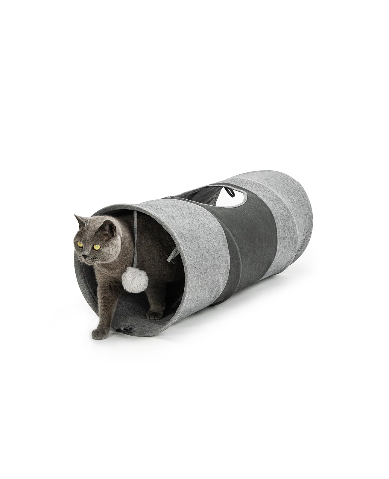 lionto Cat Tunnel with Play Ball - Foldable, Expandable | 30x70 cm | Faux Linen