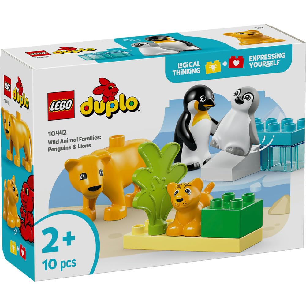 LEGO DUPLO Wild Animal Families: Penguins & Lions Educational Building Set for Toddlers 2+ 3
