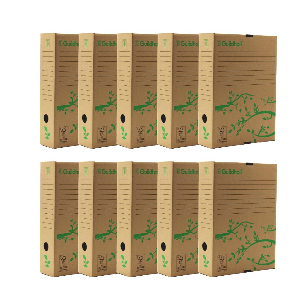 Exacompta Guildhall A4 Archiving Box Storage File Organiser - Pack of 10, Kraft Cardboard