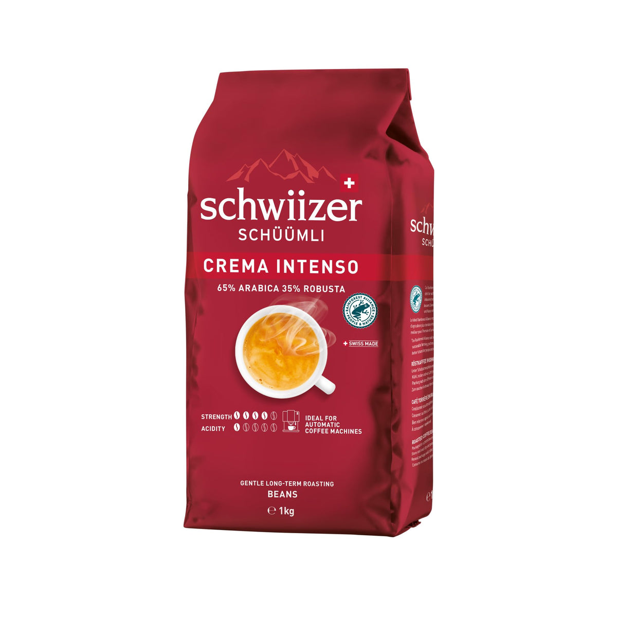 Schwiizer Schüümli Crema Intenso Whole Coffee Beans - Medium Roast, 65% Arabica, 35% Robusta, 1kg
