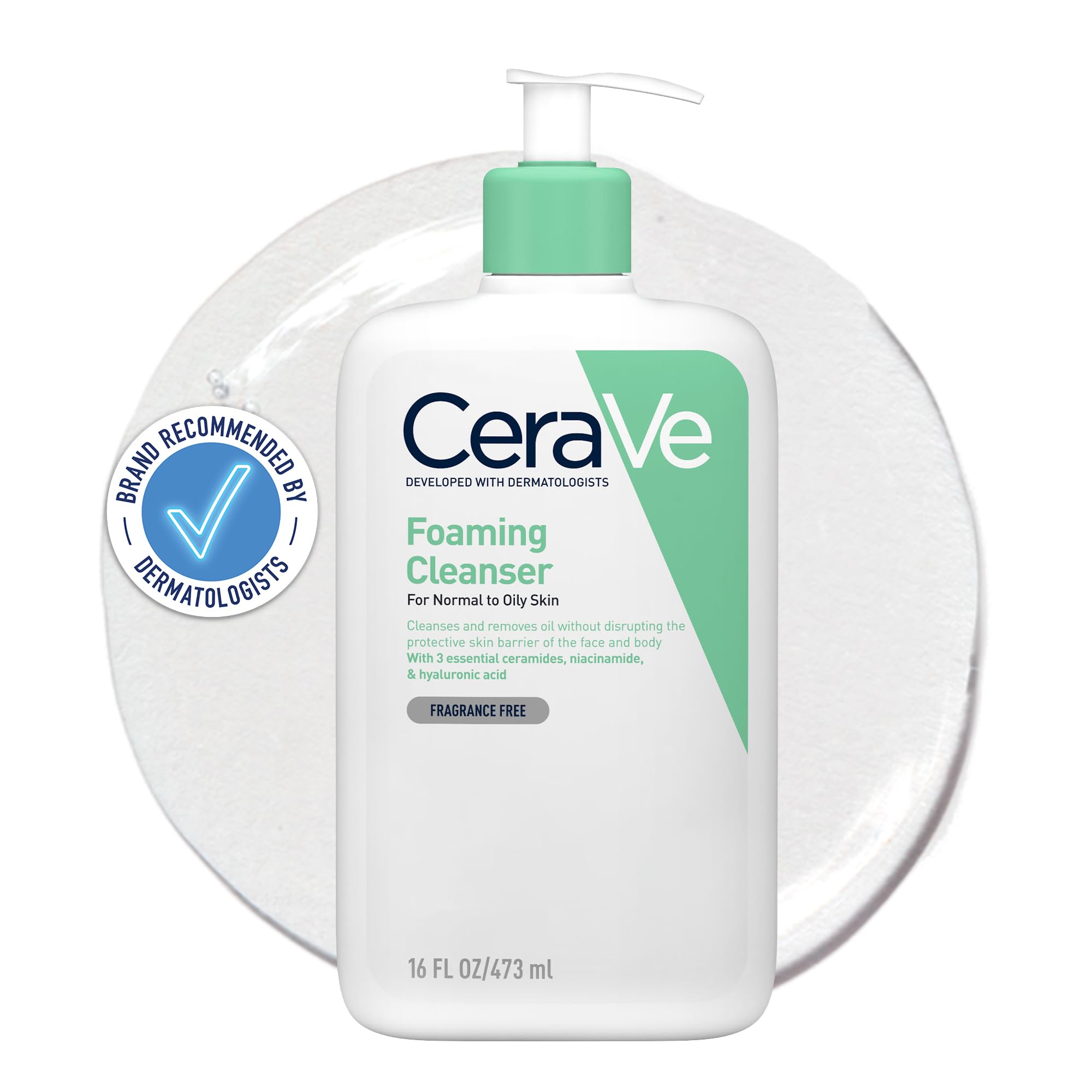 CeraVe Foaming Cleanser with Niacinamide & Ceramides for Normal to Oily Skin (473ml)