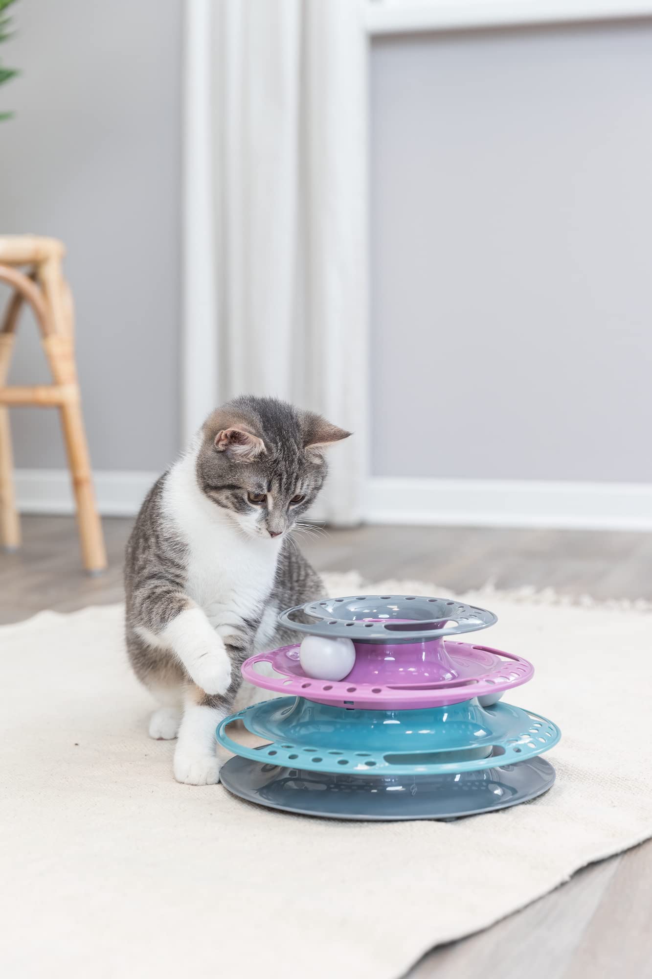 TRIXIE Cat Circle Tower Catch The Balls - Multi-Level Play Tower | Durable Plastic | 25cm Diameter 4