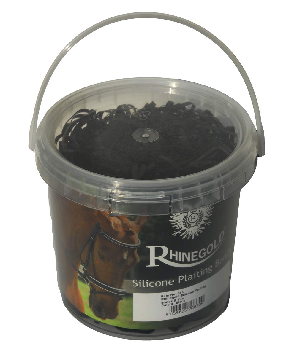 Rhinegold Silicone Plaiting Bands - Super Stretchy for Horses | 1800 Count Black Tub