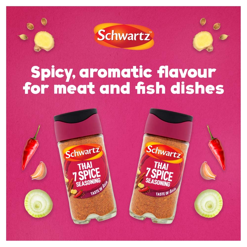 Schwartz Thai 7 Spice Seasoning 52g Jar (Pack of 6) - Authentic Asian Stir Fry & Curry Blend