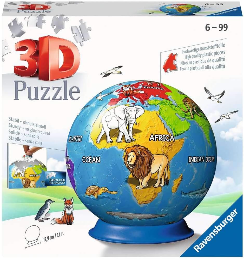 Ravensburger 3D Puzzle Ball - 73-Piece Globe Animal World Puzzle for Kids 6 Years and Up
