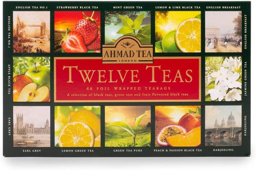 Ahmad Tea Twelve Teas Collection - 60 Tea Bags with Black, Green & Fruit Flavoured Teas
