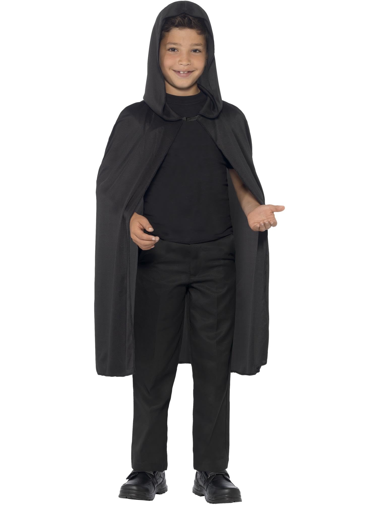 Smiffys Hooded Cape - Black Long Child Fancy Dress Accessory for Halloween & Dress Up