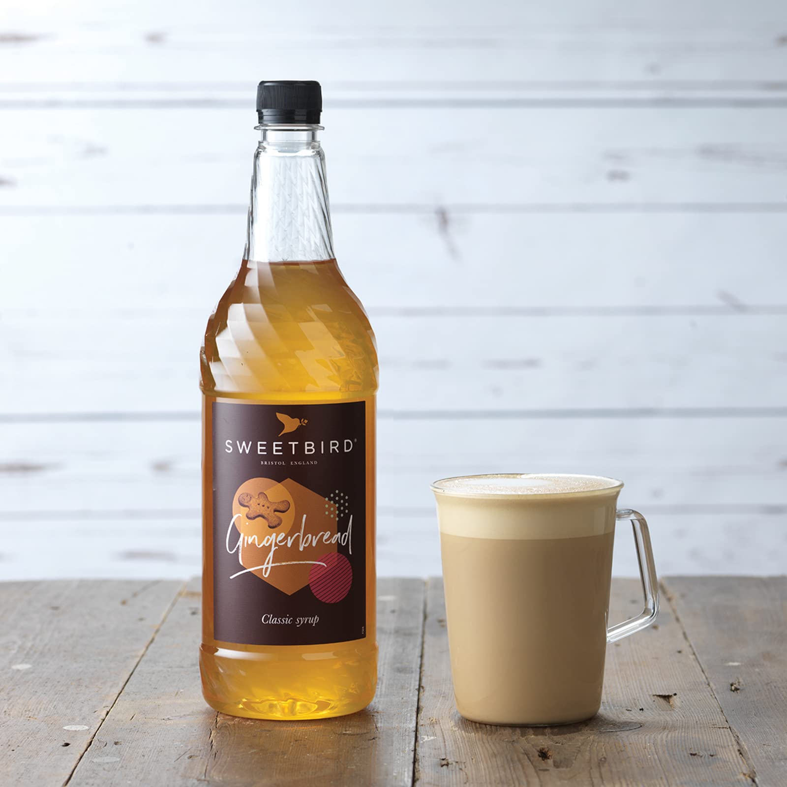 Sweetbird Gingerbread Syrup 1 Litre - Biscuity Ginger Flavour for Coffee, Hot Chocolate & More