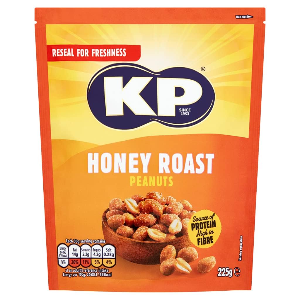 KP Nuts Honey Roast Flavoured Peanuts, 225g Share Bag