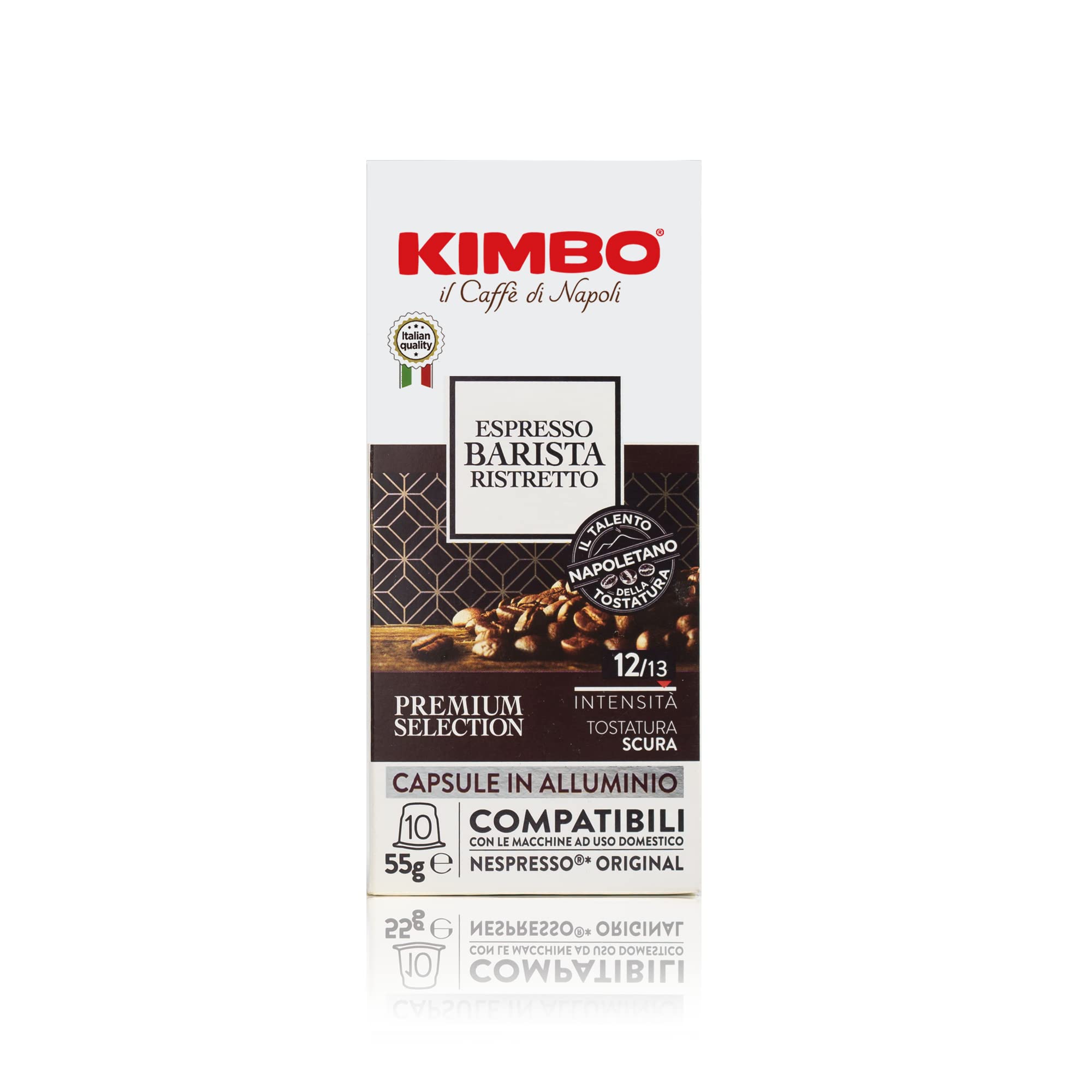 Kimbo Espresso Barista Ristretto Coffee Capsules (10 Aluminium Pods) | Nespresso Compatible | Dark Roast Italian Coffee